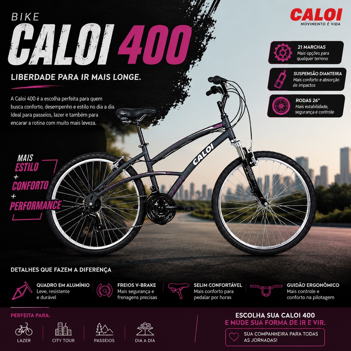 Bicicleta Caloi 400 21 Marchas Feminina + Kit para pedalagem em casa
